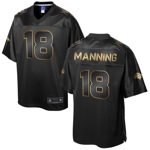 Nike Broncos #18 Peyton Manning Pro Line Black Gold Collection Men's Stitched NFL Game Jersey - Click Image to Close